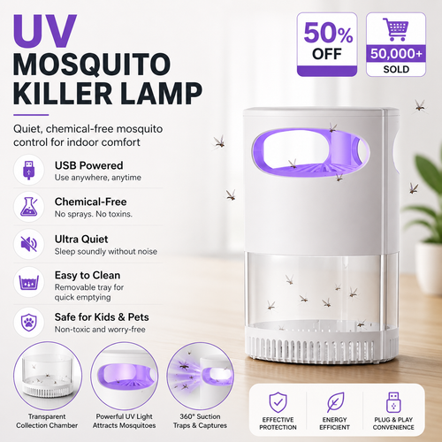 🦟SUMMER HOT SALE 50% OFF! 🔇UV Mosquito Killer Lamp – quiet, USB, chemical! 🌙