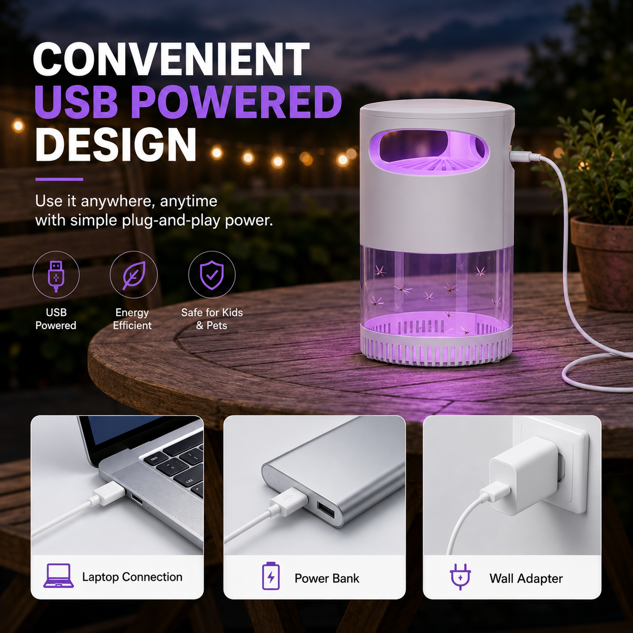 🦟SUMMER HOT SALE 50% OFF! 🔇UV Mosquito Killer Lamp – quiet, USB, chemical! 🌙